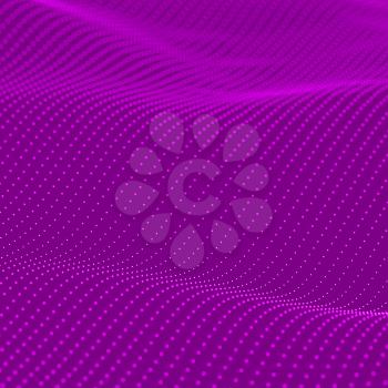 Violet background. Abstract bokeh dots waves. 3D illustration.