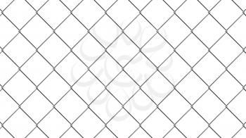 Chain link fence pattern. Realistic geometric texture. Graphic design element for corporate identity, web sites, catalog. Industrial style wallpaper. Steel wire wall isolated on white. 3D illustration