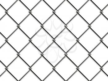 Chain link fence pattern. Industrial style wallpaper. Realistic geometric texture. Steel wire wall isolated on white. 3D illustration.