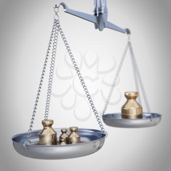 Piggy bank on scales. Dollar versus Euro