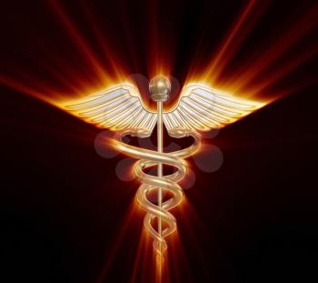 Golden caduceus medical symbol