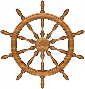 Steering wheel of a ship sailing.