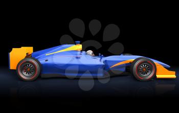 Generic blue race car on the black background