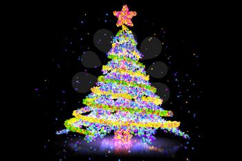 Xmas tree consisting of glowing pixels. 3D illustration