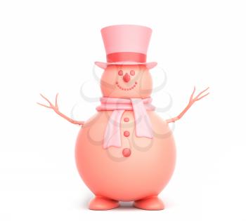 Cute snowman on the white background. 3D illustration