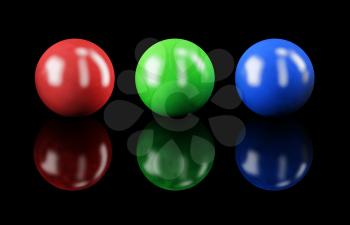 Set of balls isolated on black: RGB colors