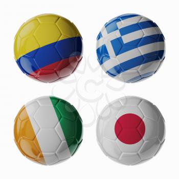 Set of 3d soccer balls with flags