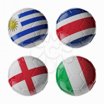 Set of 3d soccer balls with flags