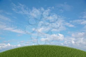 Green meadow against the blue sky. 3D render