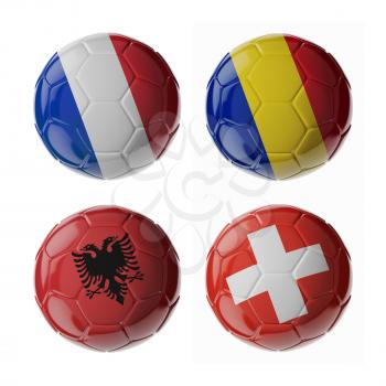 Set of 3d soccer balls with flags