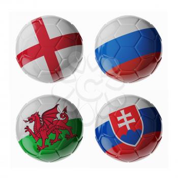 Set of 3d soccer balls with flags