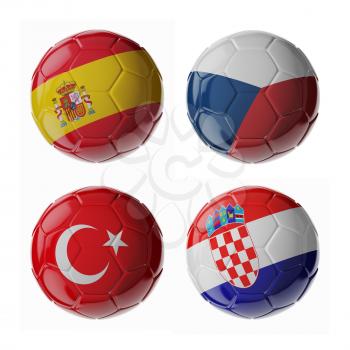 Set of 3d soccer balls with flags