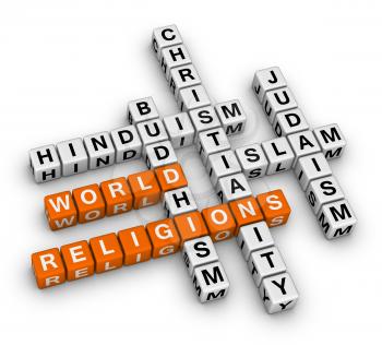 major world religions - Christianity, Islam, Judaism, Buddhism and Hinduism