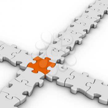 gray jigsaw puzzles with one orange piece