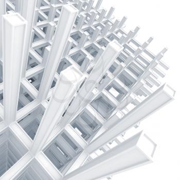 3d architecture light blue monochrome abstract. Modern white braced construction above white