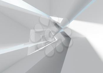 3d illustration: Abstract architecture background with white bent futuristic interior