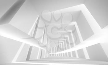 3d illustration: Abstract architecture background with white bent futuristic interior