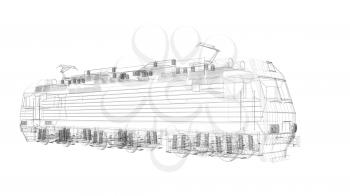 3d  wire frame locomotive model isolated on white background