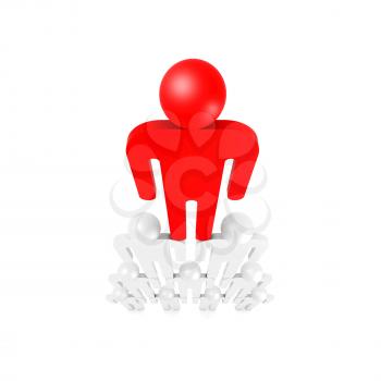 Red leader on top of pyramid of white abstract 3d people