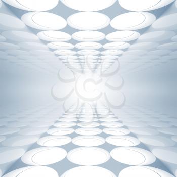 Blue abstract 3d interior with round decoration lights pattern on floor and ceiling