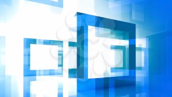 Abstract technology background with blue square frames