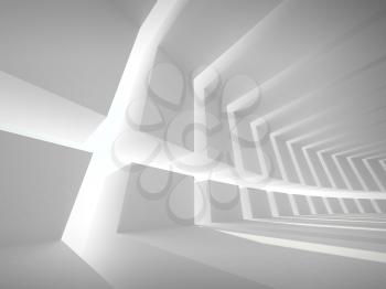 3d illustration: Abstract architecture background with white bent futuristic interior