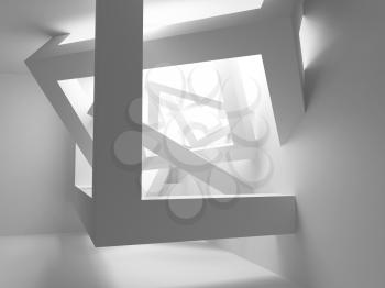 Abstract white room 3d interior with cubes in the corner