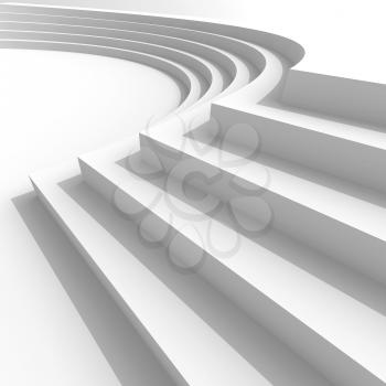 White abstract architecture background with curved stairs. 3d illustration