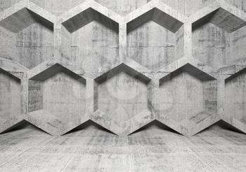 Abstract concrete interior with honeycomb structure on the wall