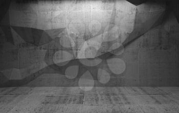 Abstract dark concrete interior with polygonal pattern on the wall