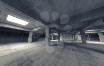 Empty dark abstract parking concrete interior. 3d illustration