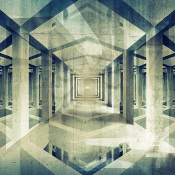 Dark abstract architecture 3d background. Concrete interior