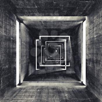 Abstract square dark concrete tunnel interior, 3d background