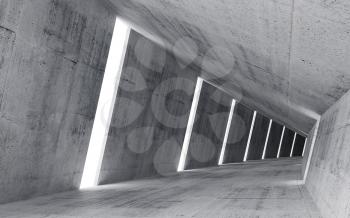 Empty abstract concrete interior, 3d render of pitched tunnel 