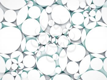 Abstract white and blue 3d background with chaotic intersected relief circles pattern