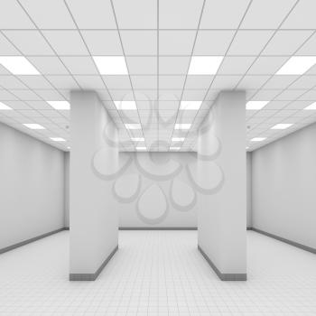 Abstract modern white office interior with columns. 3d illustration, front view