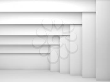 Abstract white room interior with pattern of multi layered frames, digital 3d illustration background