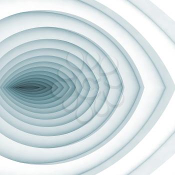 Abstract square digital graphic background, white bent tunnel perspective with blue shadows, 3d illustration