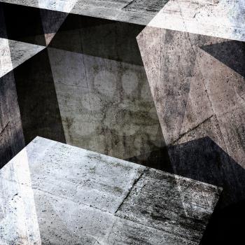 Abstract concrete background, intersected walls and girders, square illustration with double exposure effect, 3d render 