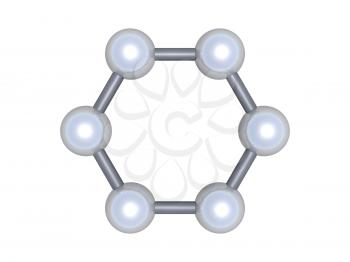 Graphene molecular cluster, top view. Hexagonal structure made of carbon atoms isolated on white background, 3d illustration