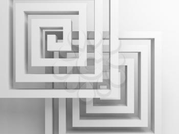 Abstract square spirals over white background, 3d render illustration