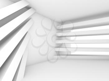 Abstract empty interior background. White room with pattern of stripe beams, 3d illustration