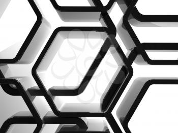 Abstract shiny black honeycomb ornamental background, 3d render illustration