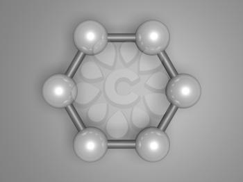 H-Graphene aromatic cluster, top view. Hexagonal structure made of carbon atoms. 3d illustration