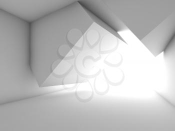 Abstract interior background, white cube shaped installation, 3d illustration