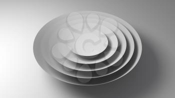 Abstract geometric installation, gray round minimal object, 3d rendering illustration