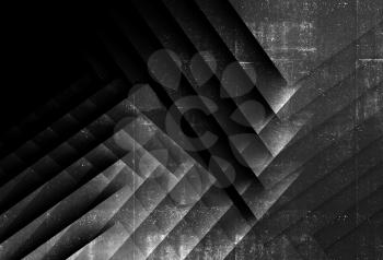 Minimalist black abstract background, geometric pattern of corners with rough concrete texture. 3d rendering illustration