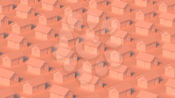 Block of simple small rural houses, town block abstract cgi representation, 3d rendering illustration