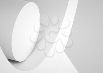 Abstract installation, architectural background. White geometric shapes with soft shadows. 3d rendering illustration