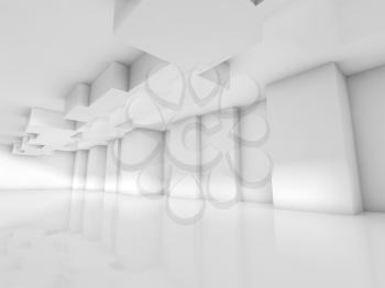 Abstract modern white interior design with cubic structures. Architecture background, 3d illustration